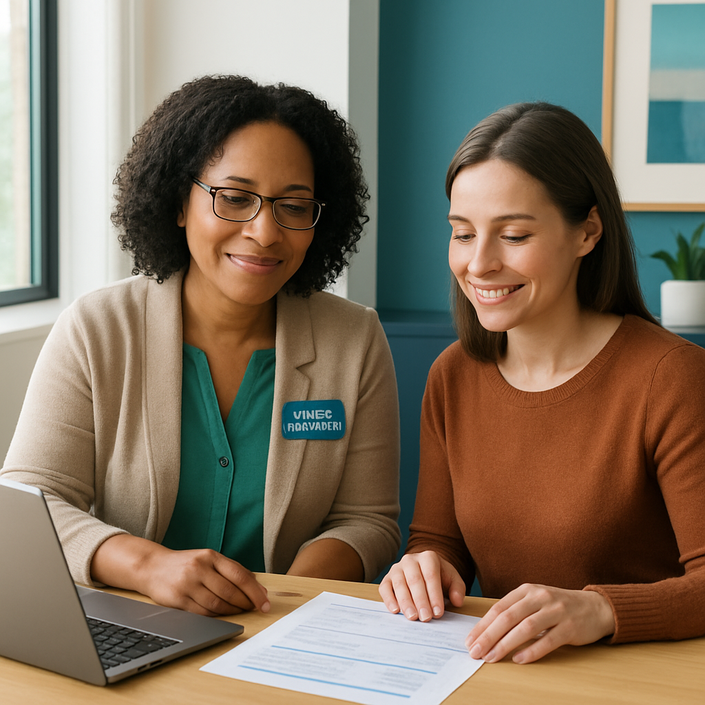 A credit counselor reviewing finances with a client